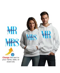 Customised Mr Mrs With Custom Text Name Matching Couple Printed Adult Unisex Pullover Hoodie
